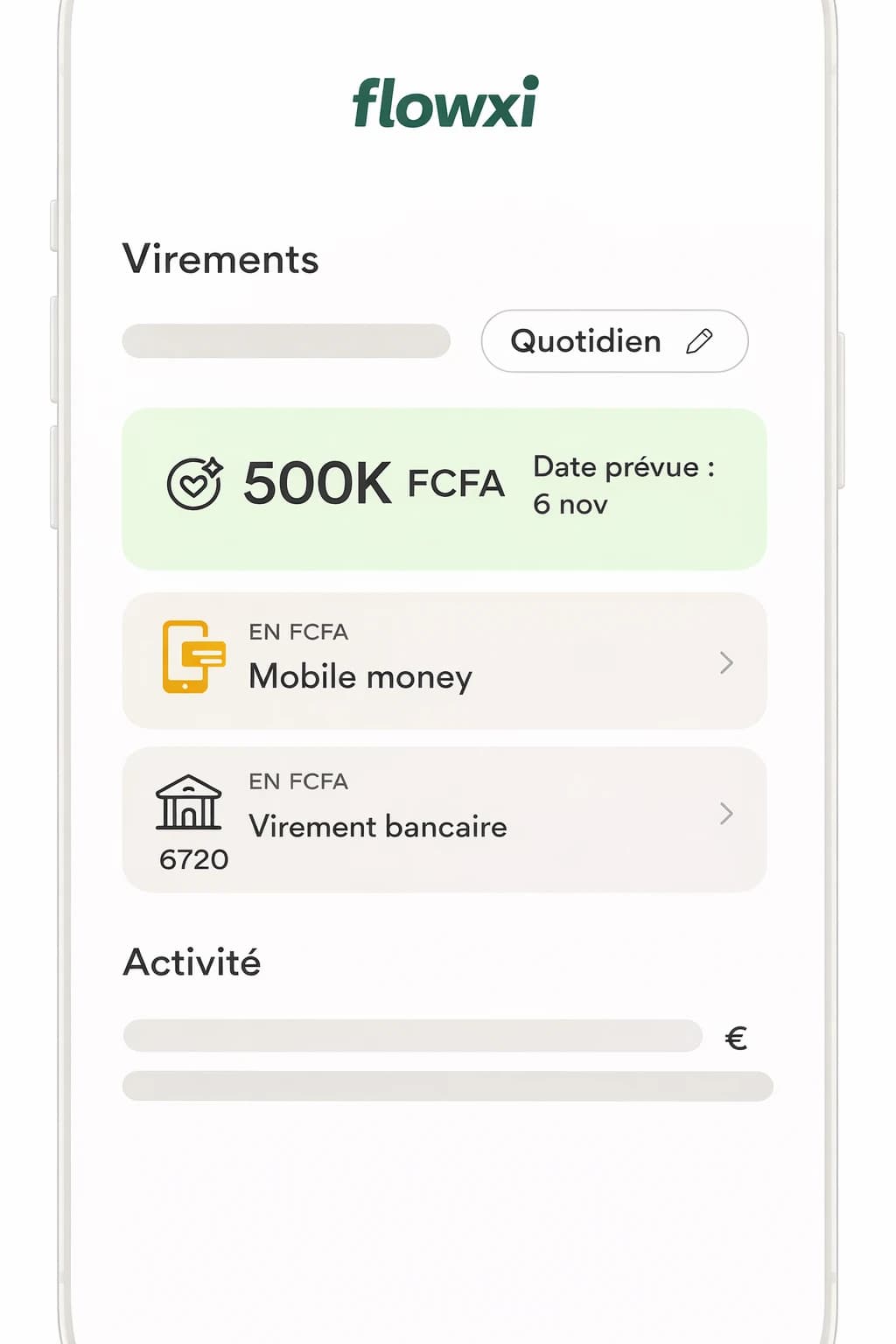 Écran Donoa pour recevoir les fonds